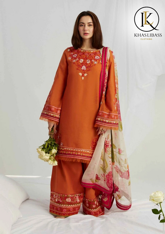 Winter Unstitched 3PCs Embroidered Dhanak Dress With Printed Dhanak Shawl KL-322
