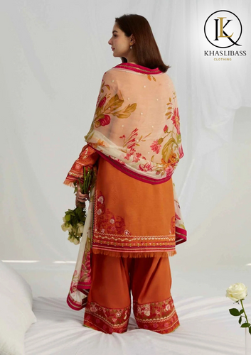 Winter Unstitched 3PCs Embroidered Dhanak Dress With Printed Dhanak Shawl KL-322