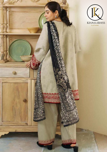Winter Unstitched 3PCs Embroidered Dhanak Dress With Printed Dhanak Shawl KL-323