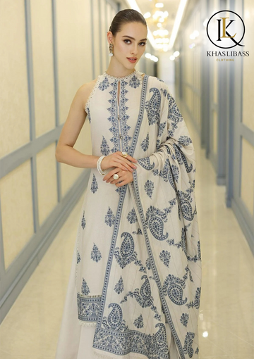 Winter Unstitched 3PCs Embroidered Dhanak Dress With Dhanak Embroidered Shawl KL-381