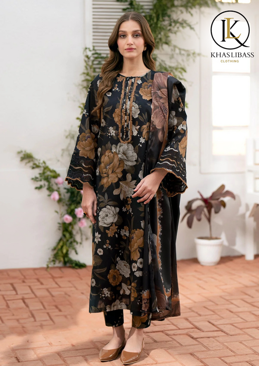 Winter Unstitched 3PCs Printed Karandi Dress With Digital Printed Karandi Dupatta KL-382