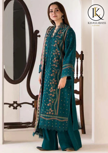Winter Unstitched 3PCs Embroidered Dhanak Dress With Printed Dhanak Shawl KL-324