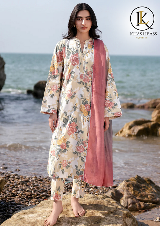 Winter Unstitched 3PCs Digital Printed Banadoria Linen Dress With Digital Printed Linen Dupatta  KL-384