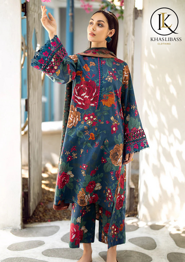 Winter Unstitched 3PCs Digital Printed Banadoria Linen Dress With Digital Printed Linen Dupatta  KL-386