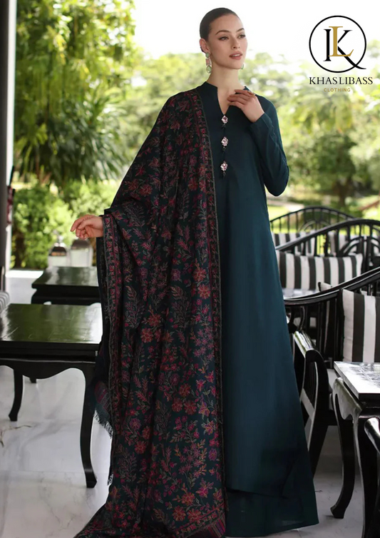 Winter Unstitched 3PCs Embroidered Dhanak Dress With Dhanak Heavy Embroidered shawl KL-330