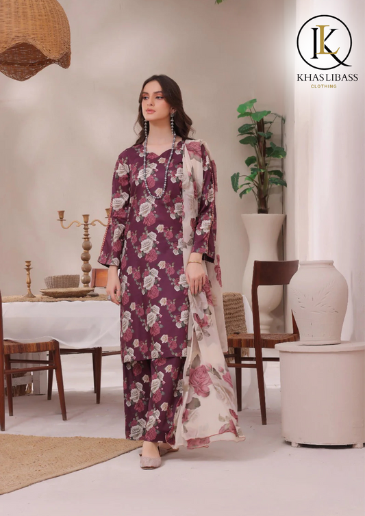 Winter Unstitched 3PCs Digital Printed Khaddar Dress With Digital Printed Khaddar Dupatta KL-387