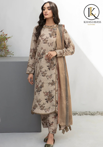 Winter Unstitched 3PCs Digital Printed Khaddar Dress With Digital Printed Khaddar Dupatta KL-388