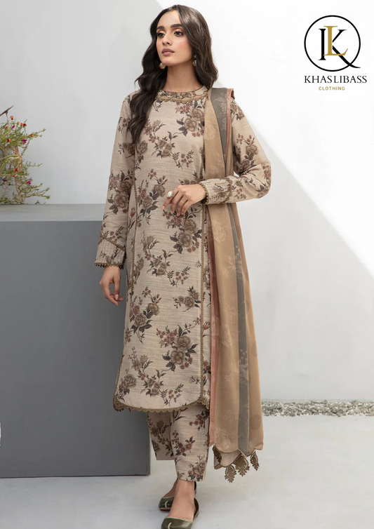 Winter Unstitched 3PCs Digital Printed Khaddar Dress With Digital Printed Khaddar Dupatta KL-388