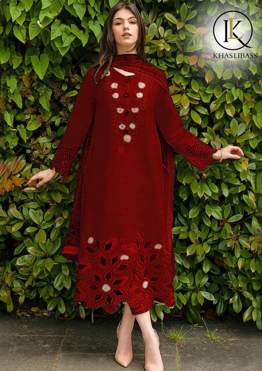 Winter Unstitched 3PCs Embroidered Dhanak Dress With Pashmina Zari Wool Shawl KL-335