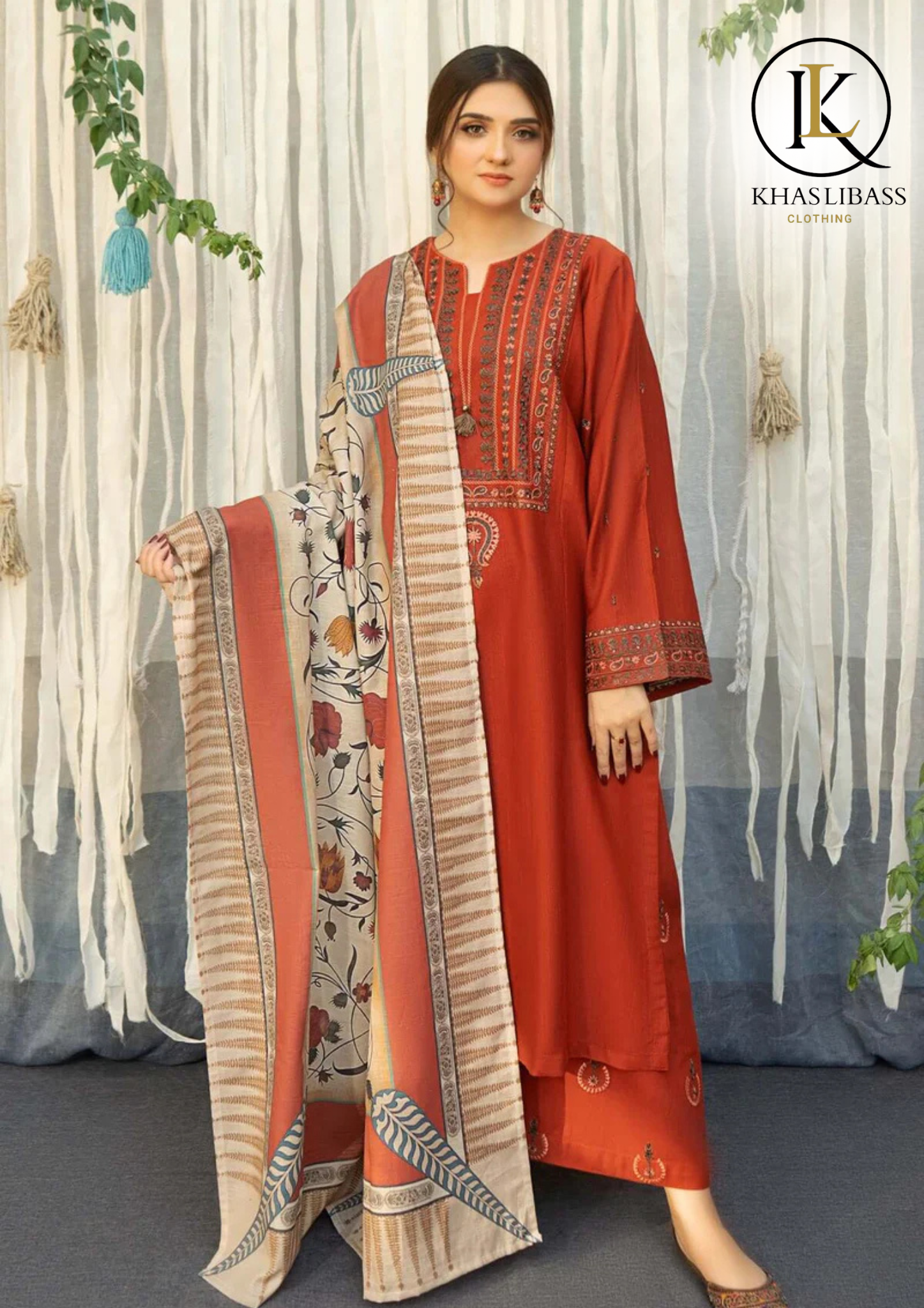 Winter Unstitched 3PCs Embroidered Dhanak Dress With Digital Printed Wool Shawl KL-369