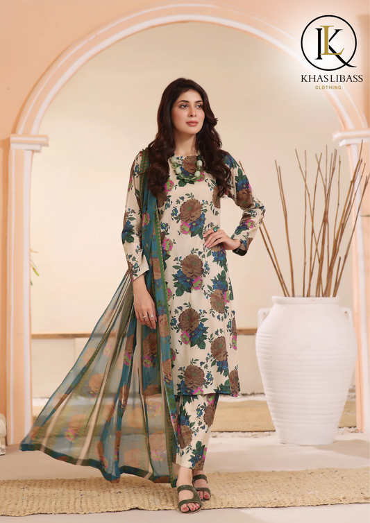 Winter Unstitched 3PCs Digital Printed Khaddar Dress With Digital Printed Khaddar Dupatta KL-390