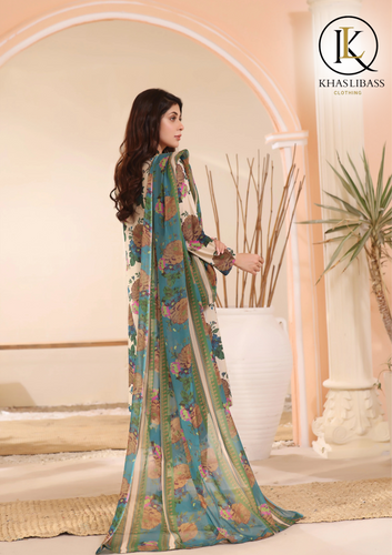 Winter Unstitched 3PCs Digital Printed Khaddar Dress With Digital Printed Khaddar Dupatta KL-390