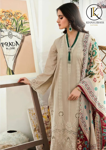Winter Unstitched 3PCs Embroidered Dhanak Dress With Digital Print Wool Shawl KL-342
