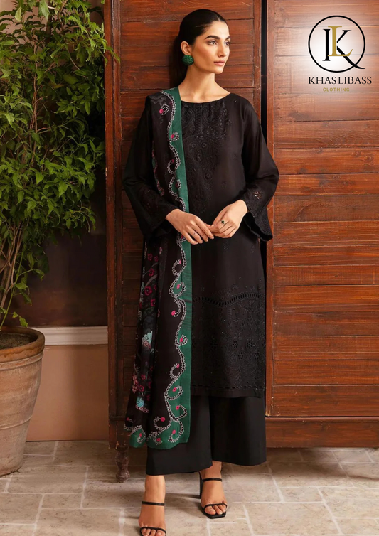 Winter Unstitched 3PCs Embroidered Dhanak Dress With Digital Printed Wool Shawl KL-352
