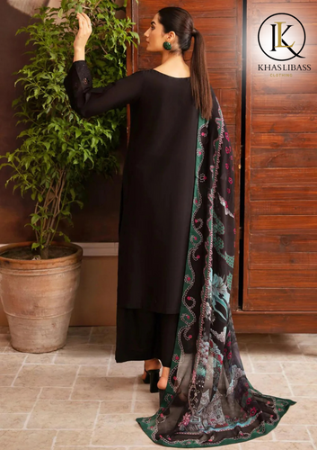 Winter Unstitched 3PCs Embroidered Dhanak Dress With Digital Printed Wool Shawl KL-352