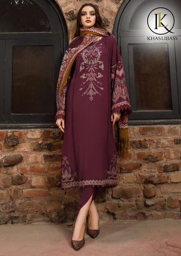 Winter Unstitched 3PCs Embroidered Dhanak Dress With Digital Printed Wool Shawl KL-361