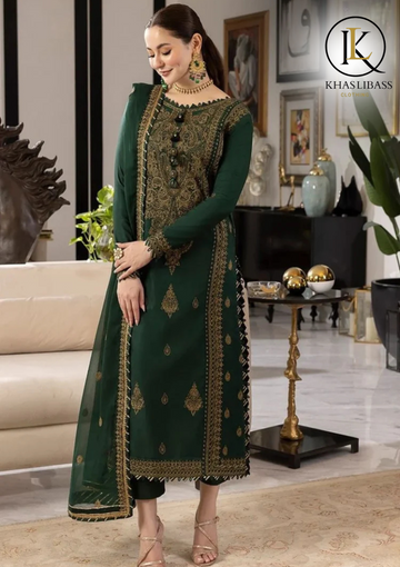 Winter Unstitched 3PCs Embroidered Dhanak Dress With Dhanak Embroidered Shawl KL-374