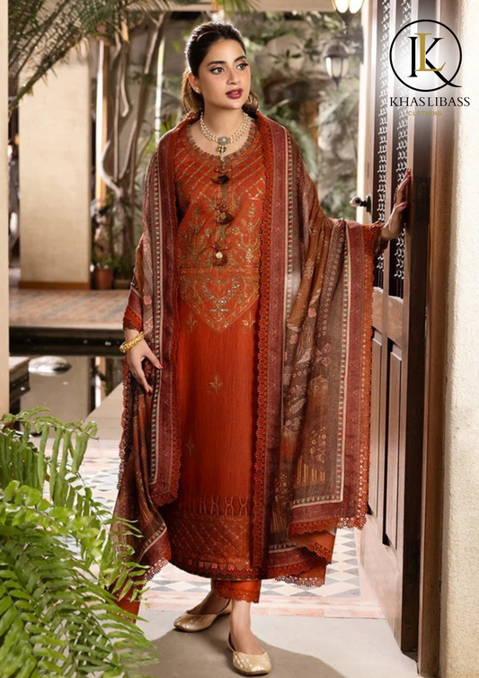Winter Unstitched 3PCs Embroidered Dhanak Dress With Digital Printed Wool Shawl KL-362