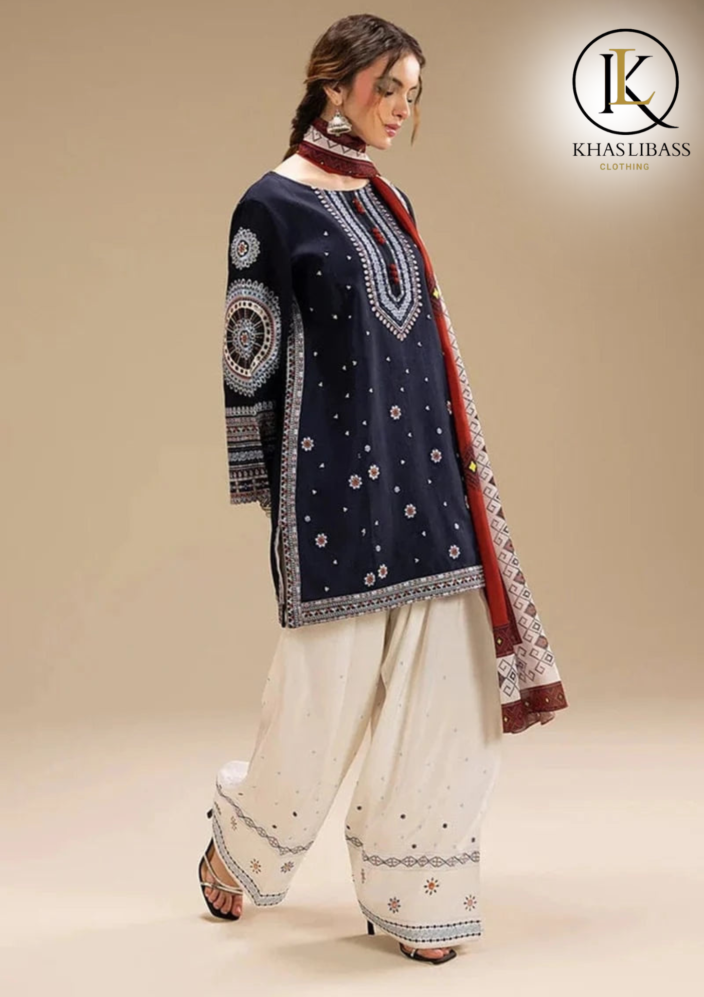 Winter Unstitched 3PCs Embroidered Dhanak Dress With Digital Printed Wool Shawl KL-364