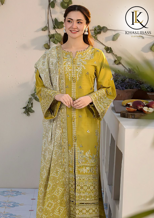 Winter Unstitched 3PCs Embroidered Dhanak Dress With Digital Printed Wool Shawl KL-349