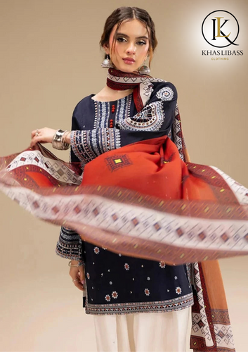 Winter Unstitched 3PCs Embroidered Dhanak Dress With Digital Printed Wool Shawl KL-364