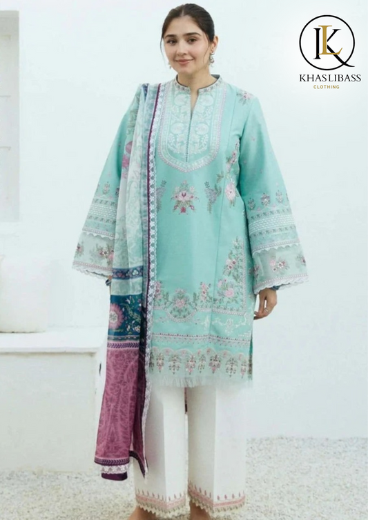 Summer Unstitched 3PCs Lawn Embroidered Shirt With Diamond Dupatta KL-215