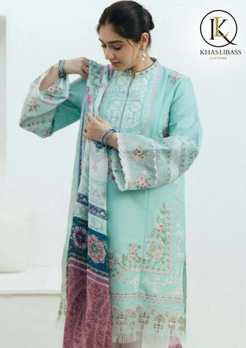 Summer Unstitched 3PCs Lawn Embroidered Shirt With Diamond Dupatta KL-215