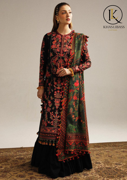 Winter Unstitched 3PCs Embroidered Dhanak Dress With Wool Printed Shawl KL-220