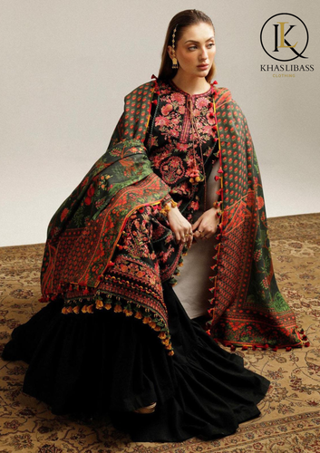Winter Unstitched 3PCs Embroidered Dhanak Dress With Wool Printed Shawl KL-220