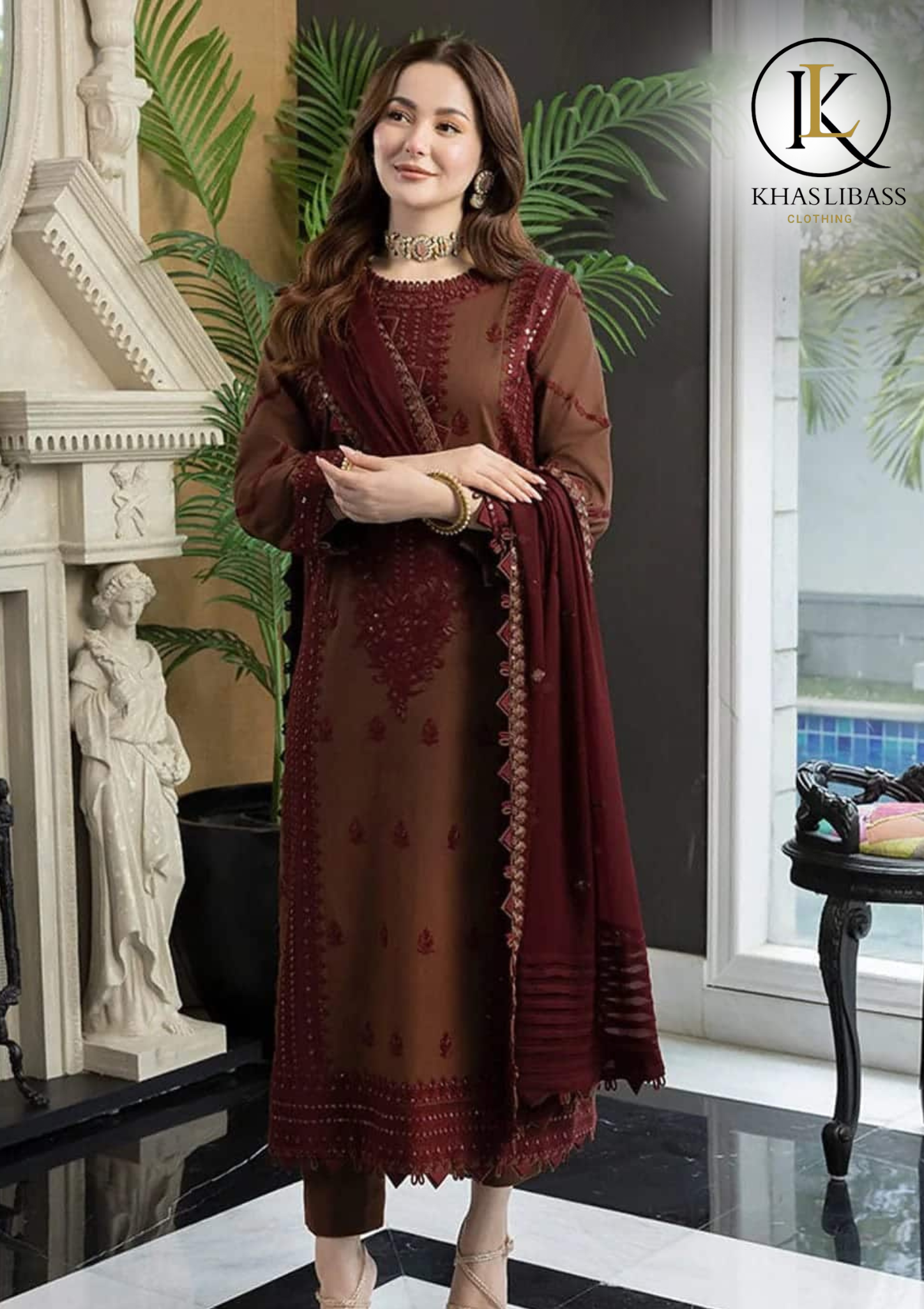 Winter Unstitched 3PCs Embroidered Dhanak Dress With Dhanak Embroidered Shawl KL-348