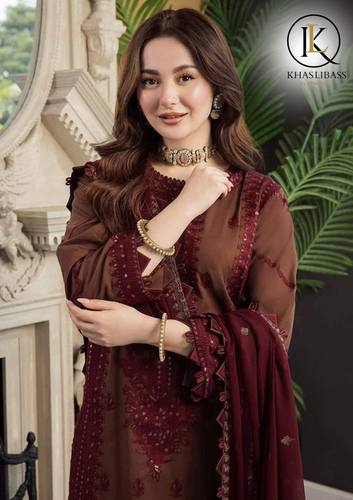 Winter Unstitched 3PCs Embroidered Dhanak Dress With Dhanak Embroidered Shawl KL-348