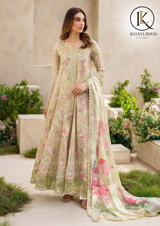 Summer Unstitched 3PCs Lawn Embroidered Shirt With Chiffon Dupatta KL-238