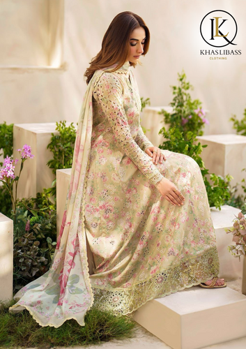 Summer Unstitched 3PCs Lawn Embroidered Shirt With Chiffon Dupatta KL-238