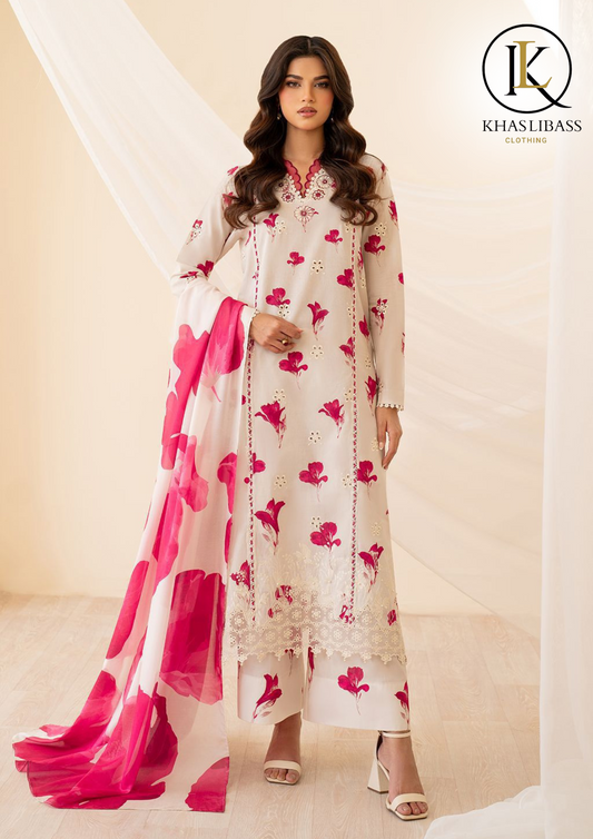 Summer Unstitched 3PCs Lawn Printed Shirt With Chiffon Dupatta KL-243