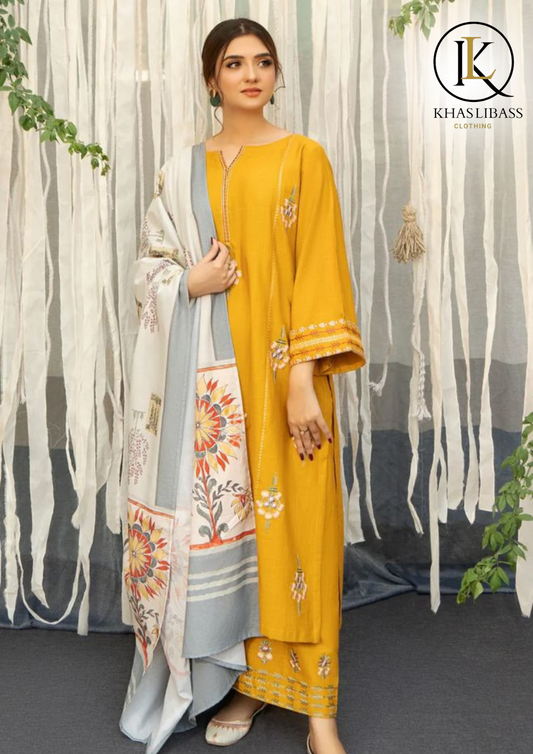 Summer Unstitched 3PCs Lawn Embroidered Shirt With Digital Print Voil Dupatta KL-244