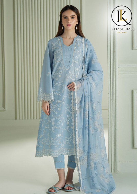 Summer Unstitched 3PC Lawn Embroidered Shirt With Swiss Voil Dupatta KL-247