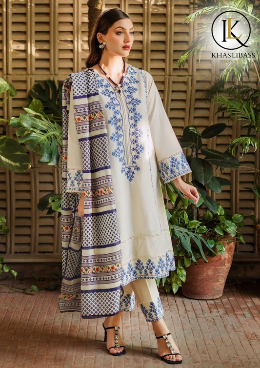 Summer Unstitched 3PC Lawn Embroidered Shirt With Digital Print Voil Dupatta KL-248