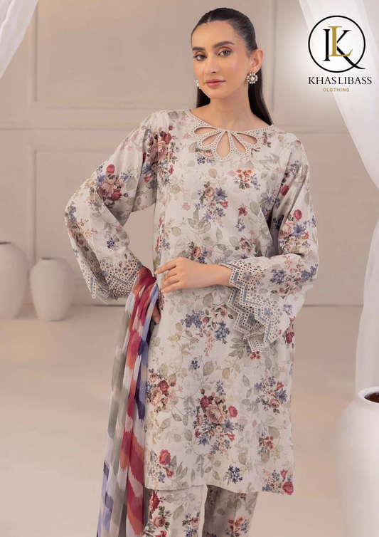 Summer Unstitched 3PCs Lawn Digital Printed Allover Shirt With Swiss Voil Dupatta KL-250