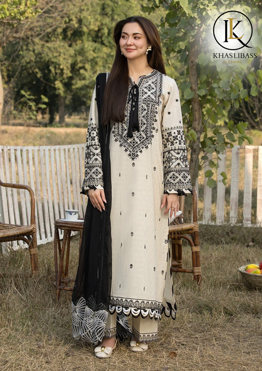 Summer Unstitched 3PCs Lawn Embroidered Shirt With Chiffon Dupatta KL-252