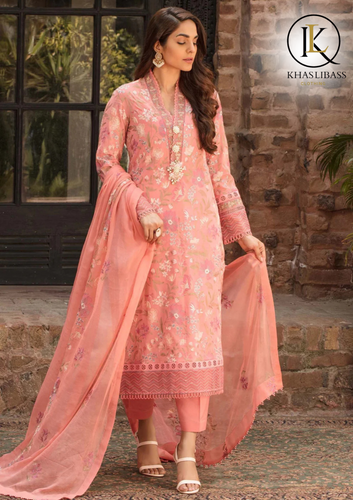 Summer Unstitched 3PCs Lawn Embroidered Shirt With Chiffon Dupatta KL-255