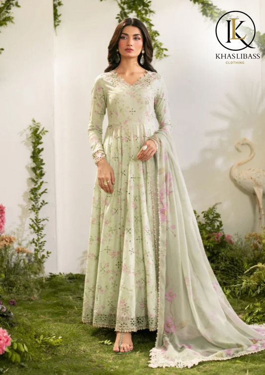 Summer Unstitched 3PCs Lawn Chiken Kari Embroidered Shirt With Chiffon Dupatta KL-257