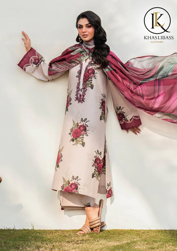 Summer Unstitched 3PCs Lawn Printed Shirt With Digital Printed Lawn Dupatta KL-259