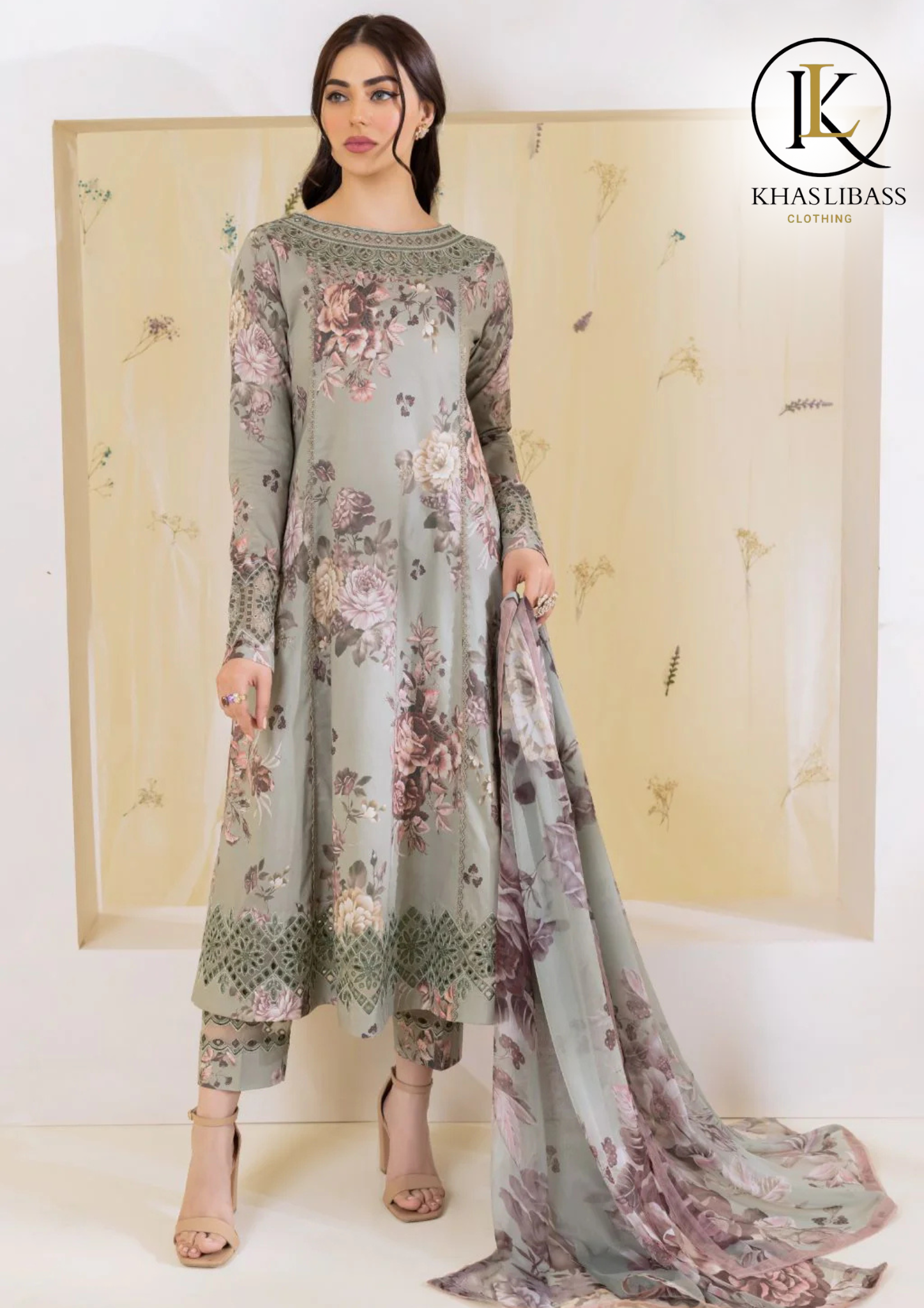 Summer Unstitched 3PCs Lawn Embroidered Shirt With Chiffon Dupatta KL-260