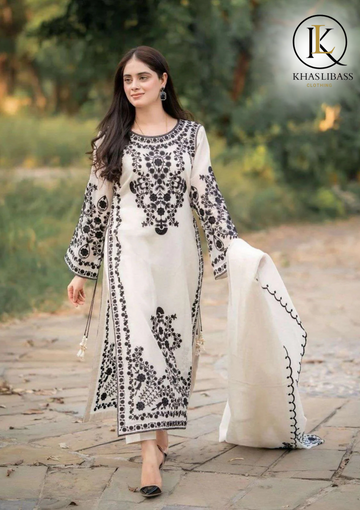 Summer Unstitched 3PCs Lawn Embroidered Shirt With Chiffon Embroidered Dupatta KL-261