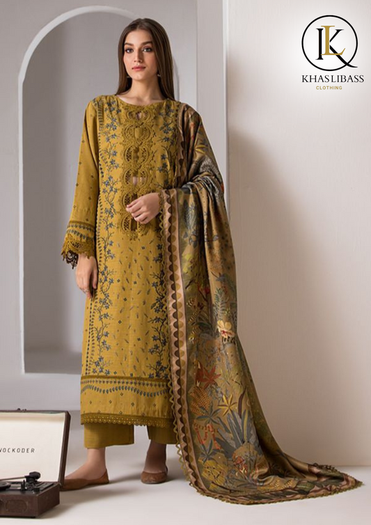 Summer Unstitched 3PCs Lawn Embroidered Shirt With Voil Lawn Dupatta KL-262