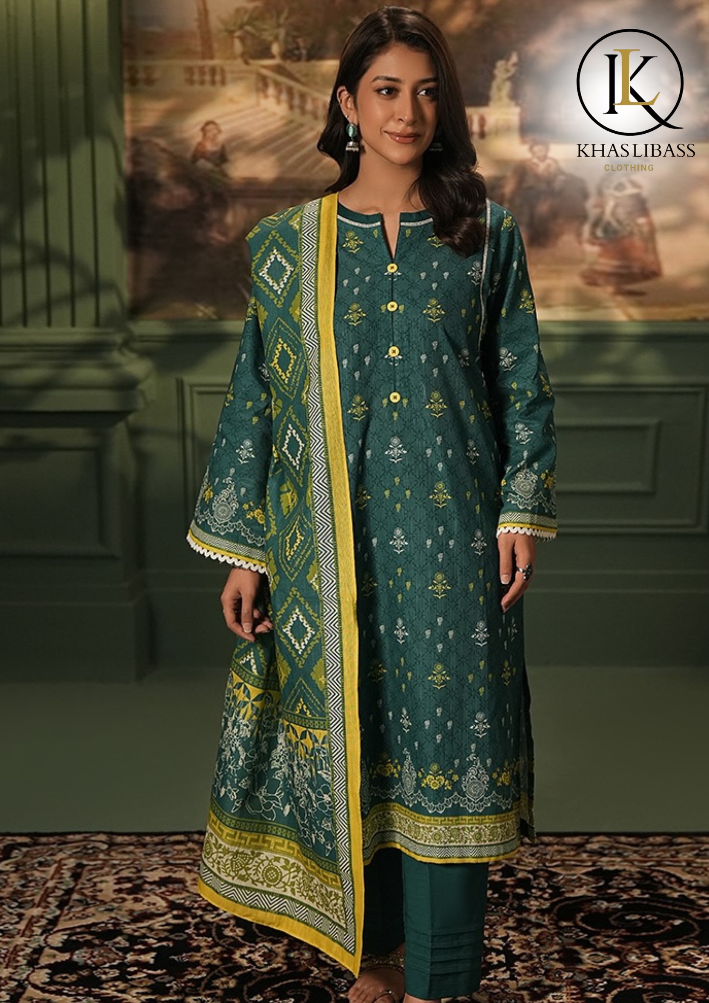 Summer Unstitched 3PCs Lawn Printed Shirt With Printed Doria Lawn Dupatta KL-264