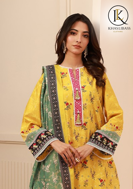 Summer Unstitched 3PCs Lawn Printed Shirt With Printed Doria Lawn Dupatta KL-265