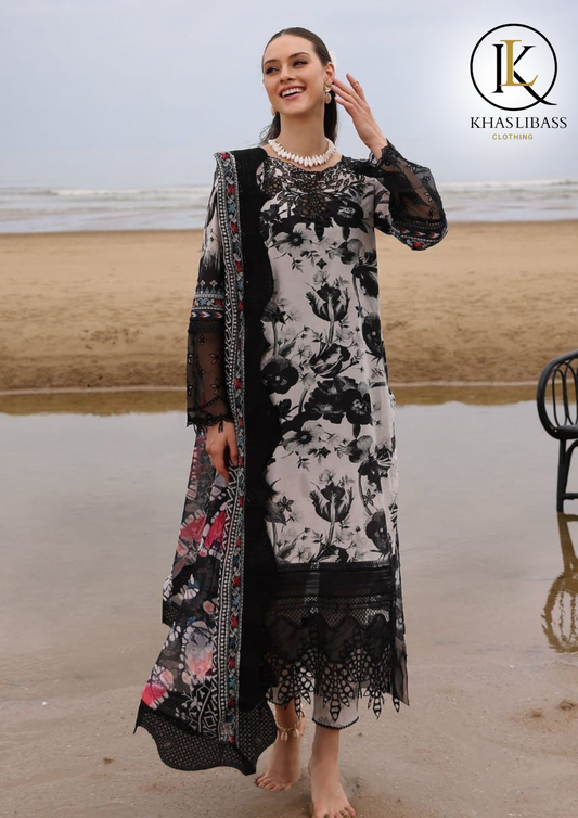Summer Unstitched 3PCs Lawn Embroidered Shirt With Chiffon Dupatta KL-266