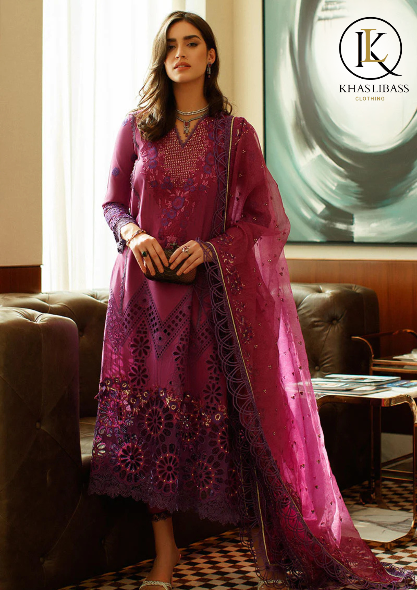 Summer Unstitched 3PCs Lawn Embroidered Shirt With Organza Dupatta KL-270