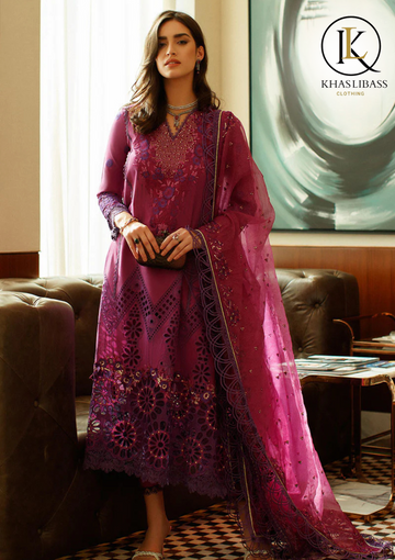 Summer Unstitched 3PCs Lawn Embroidered Shirt With Organza Dupatta KL-270